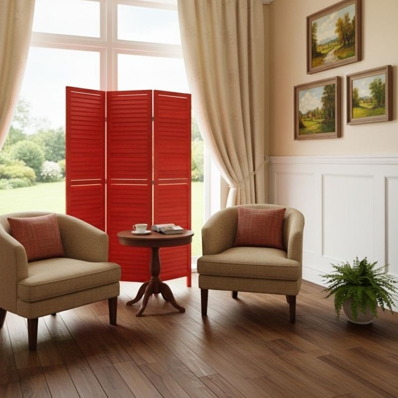 Room Divider, Traditional Shutter Panels Three Panel Folding Screen
