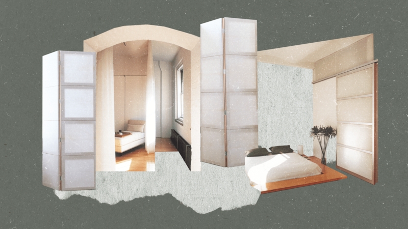 Room Divider Translucent Folding Screen, Japandi Minimalist Style