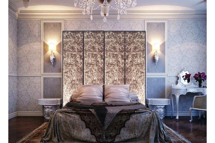 Room Divider Upholstered Screen Ornate Damask Pattern Glam Bedroom