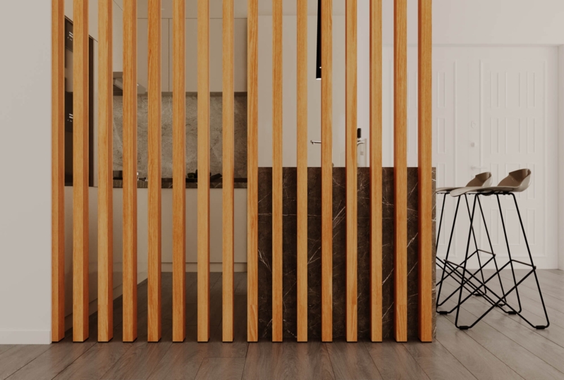 Room Divider Walnut Brown Partition, Open Concept Zone Separation
