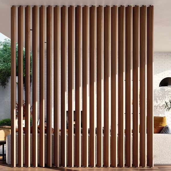 Room Divider Walnut Vertical Slats Architectural Mid-Century Screen