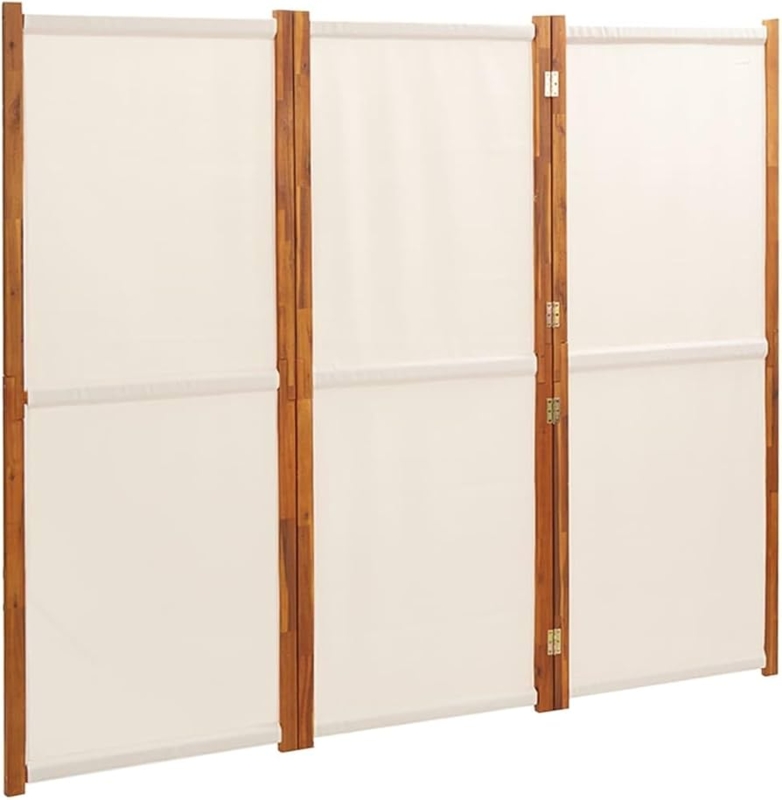Room Divider Warm Wood Frame Fabric Panels Folding Screen