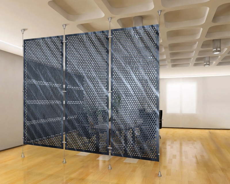 Room Divider Wavy Perforated Aluminum Cable Suspended Industrial Screen