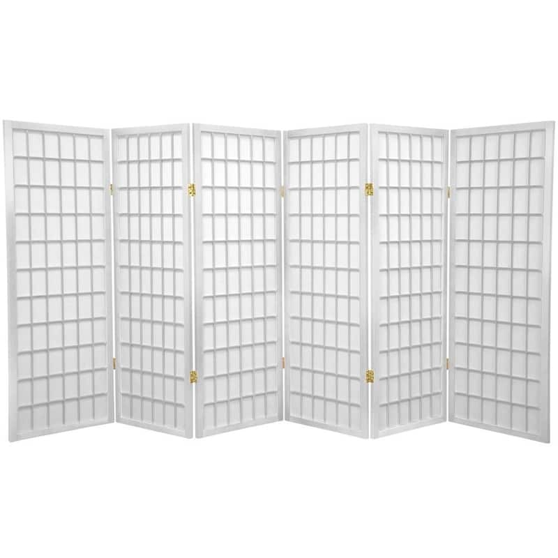 Room Divider: White 6-Panel Folding Screen featuring Windowpane Lattice