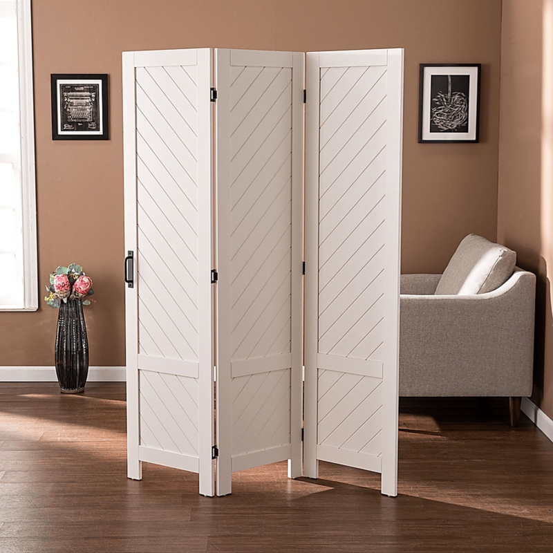 Room Divider White Chevron Three-Panel Modern Farmhouse Screen