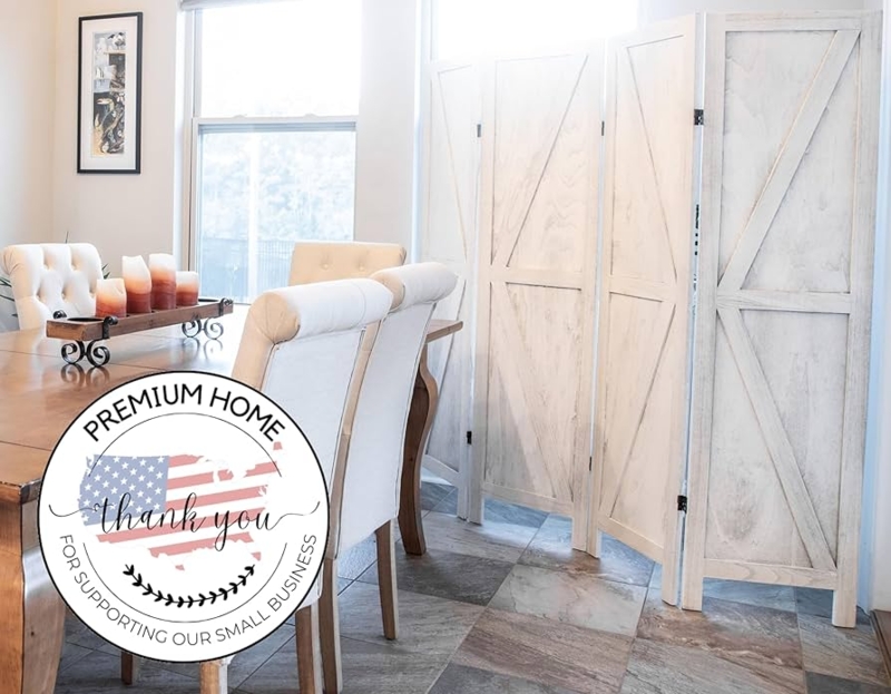 Room Divider, Whitewashed K-Pattern Barn Door Style Privacy Screen
