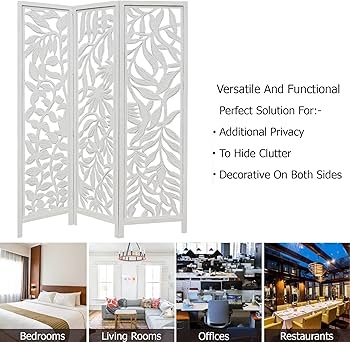 Room Divider Whitewashed Tropical Flora Cutout Folding Screen
