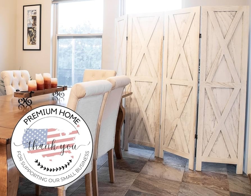 Room Divider Whitewashed X-Brace Pattern, Barn Door Privacy Screen
