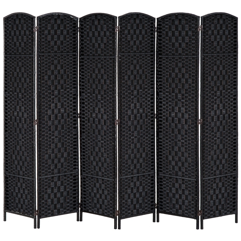 Room Divider Wicker Weave Arched Top Folding Privacy Screen Black