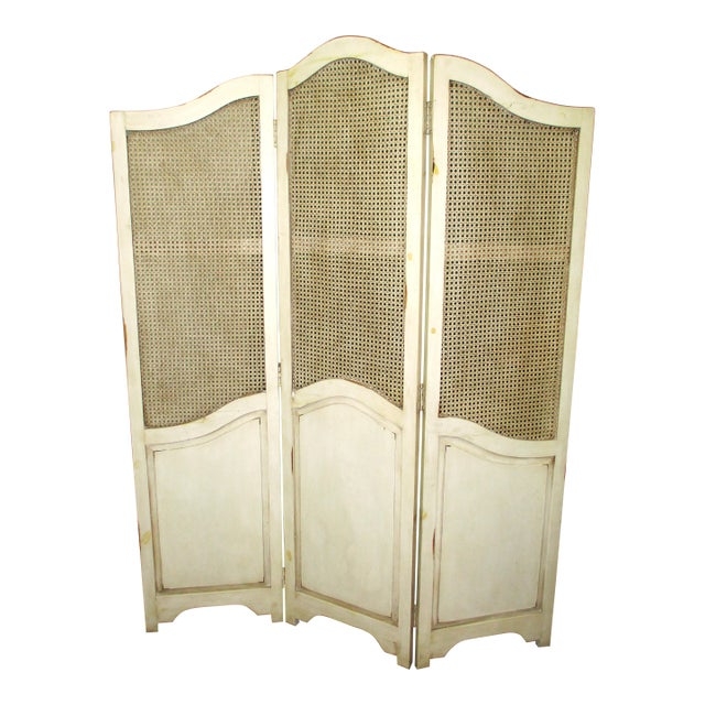 Room Divider with Arched Silhouette and Woven Cane Top