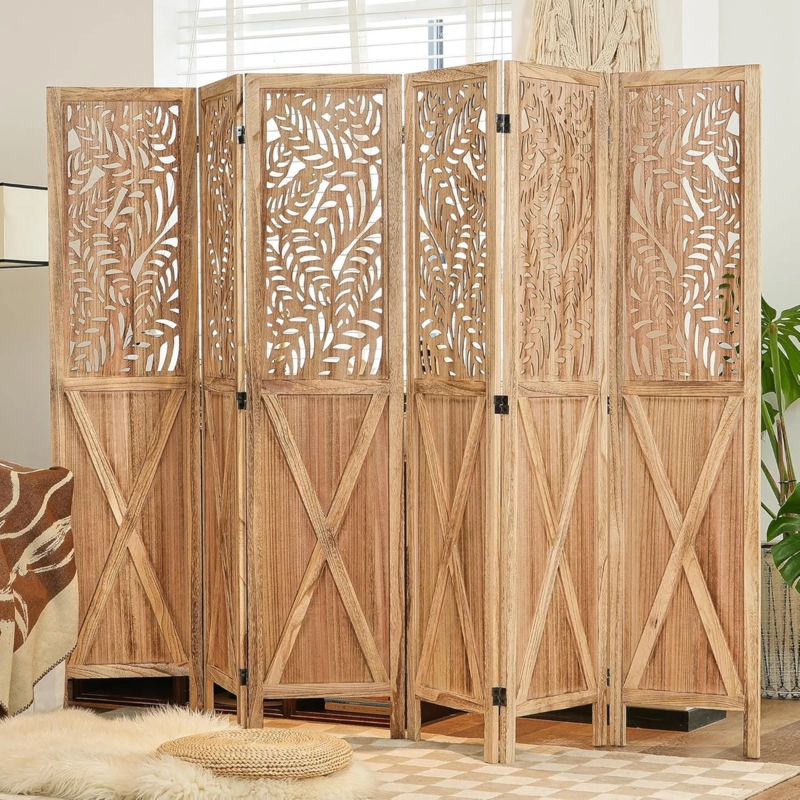 Room Divider with Botanical Cutouts and X-Brace Panels