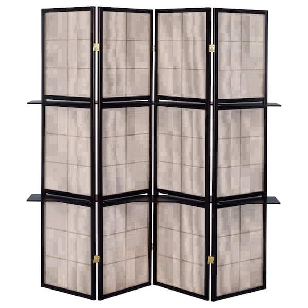 Room Divider With Display Shelves Cappuccino Finish Ribbed Texture