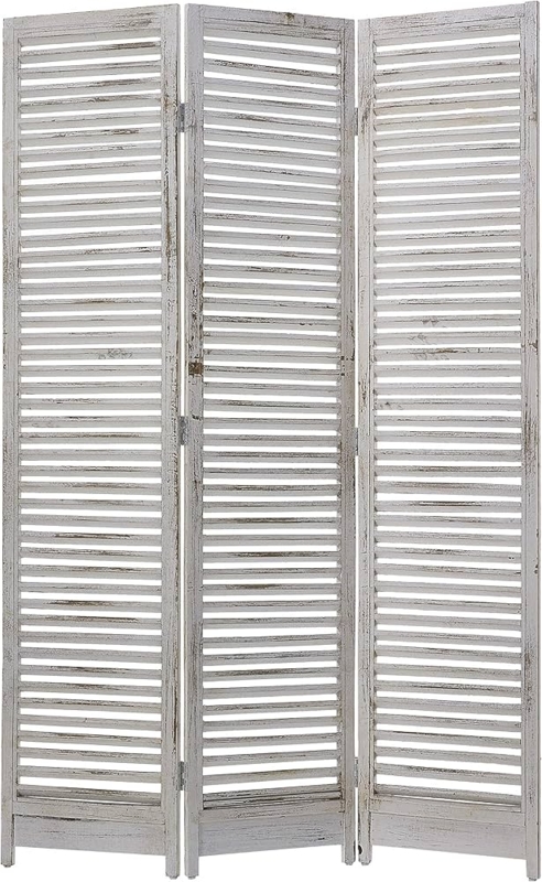 Room Divider with Heavily Distressed Finish and Louvered Slats