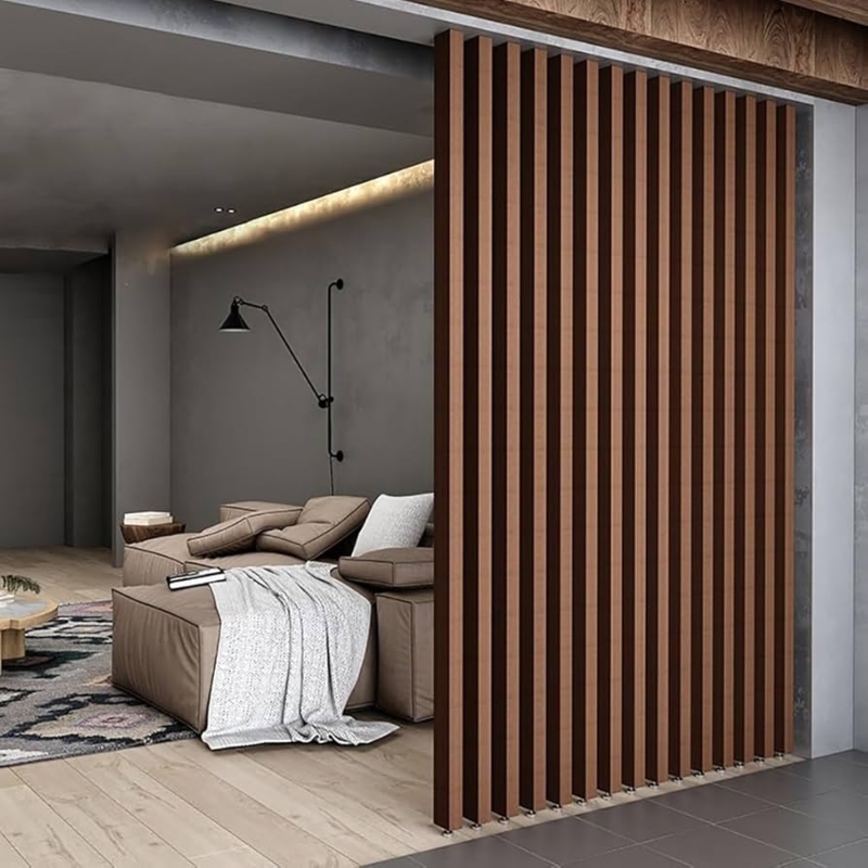 Room Divider Wood Slat Floor To Ceiling Screen, Minimalist Zoning