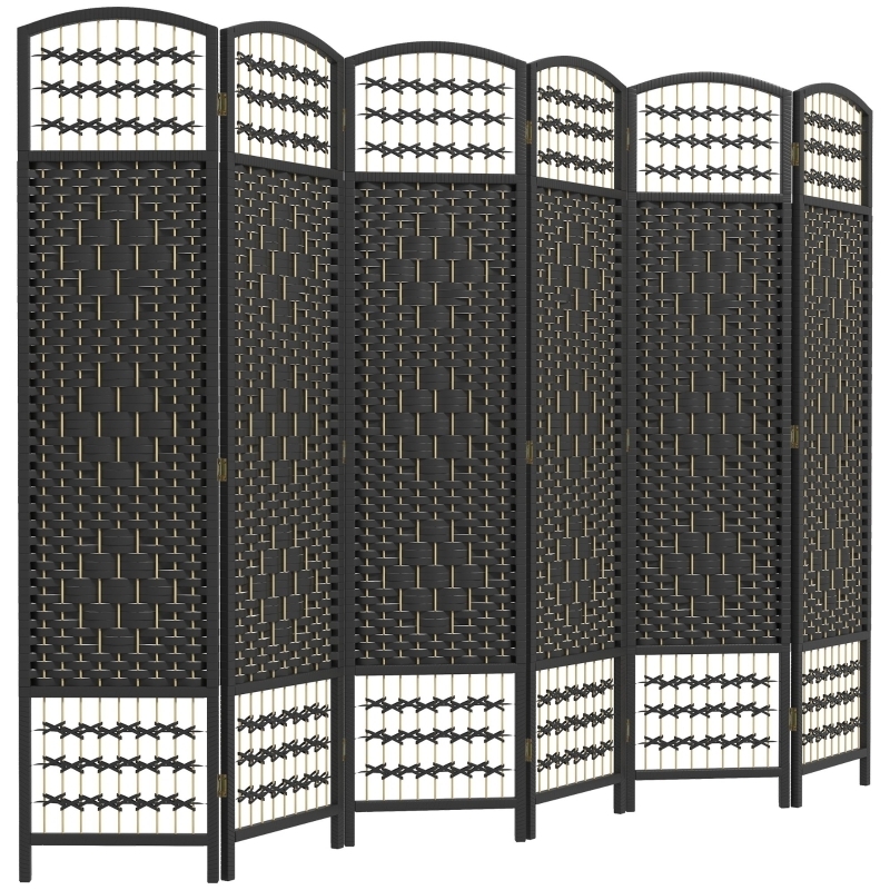 Room Divider Woven Fiber Arched Top Light Lattice Accents Black
