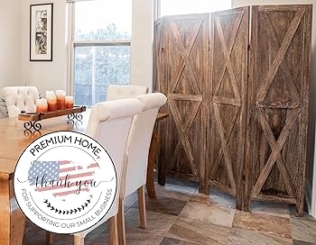 Room Divider X-Pattern Barn Door Aesthetic Distressed Brown Wood Tone