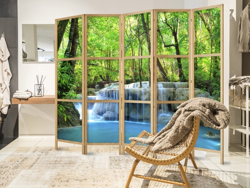Room Divider XXL Panoramic Waterfall Print 5 Panel Folding Screen