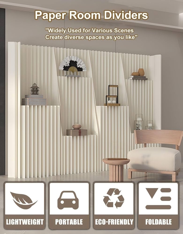- Room Dividers Scalable Room Screen with Storage Shelf, Kraft  Paper Privacy Divider and Indoor Room Partition, No Assembly Required (3x2.6m/9.84x8.53ft)