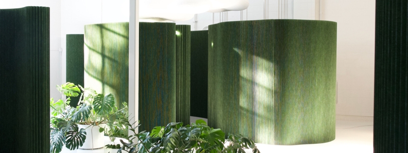 Room Partition Forest Green Pleated Paper Curved