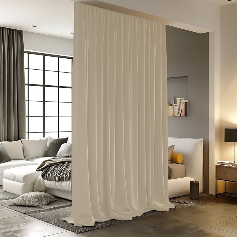 - RoomDarkning Room Divider Curtain, 8.3 ft Wide x 7 ft Tall,  Cream Beige, 1 Panel, Blackout, Noise Reduction, Privacy, Curtain for Wall  Ceiling Mount Track