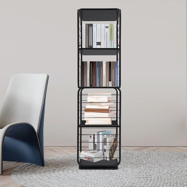 Rotating Bookcase 360 Degree Swivel Black Metal Industrial