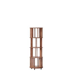 Rotating Bookshelf Square Footprint Caster Wheels Walnut Tower Compact