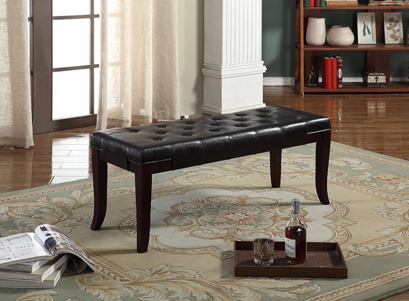 - Roundhill Furniture Linon Faux Leather Tufted Bench, Espresso  - Table Benches
