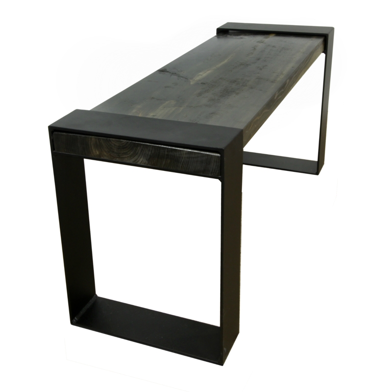 Rugged Industrial Bench with Thick Metal Frame and Inset Wood Top