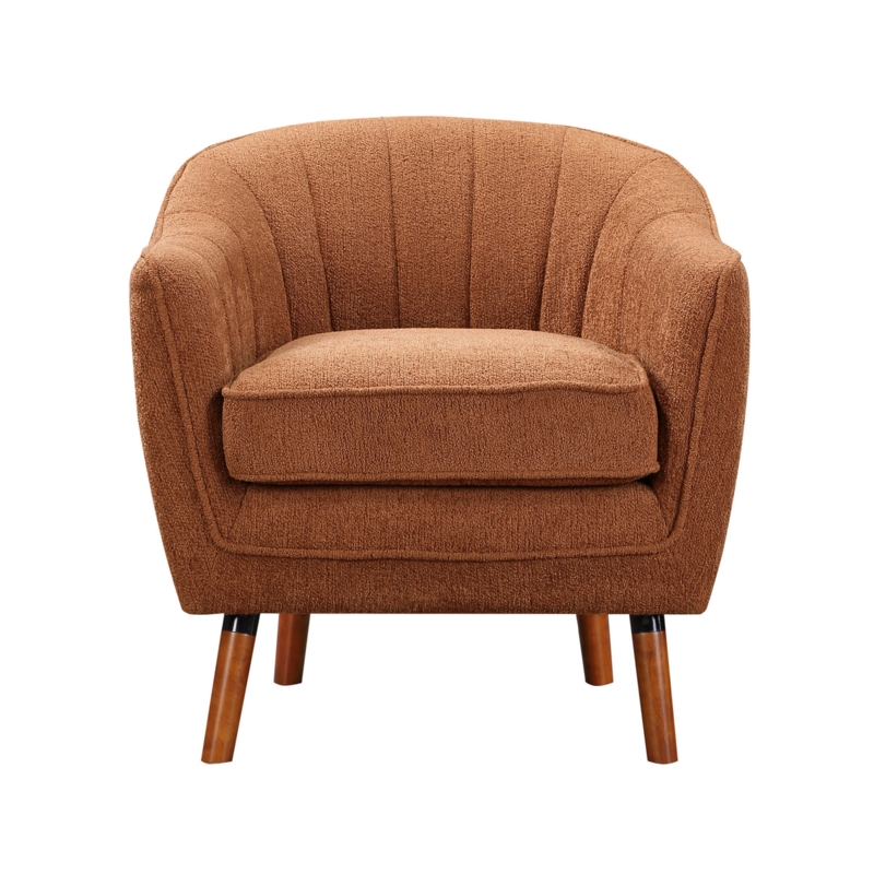 Rust Channel Tufted Accent Chair Slender Black Metal Frame Mid-Century