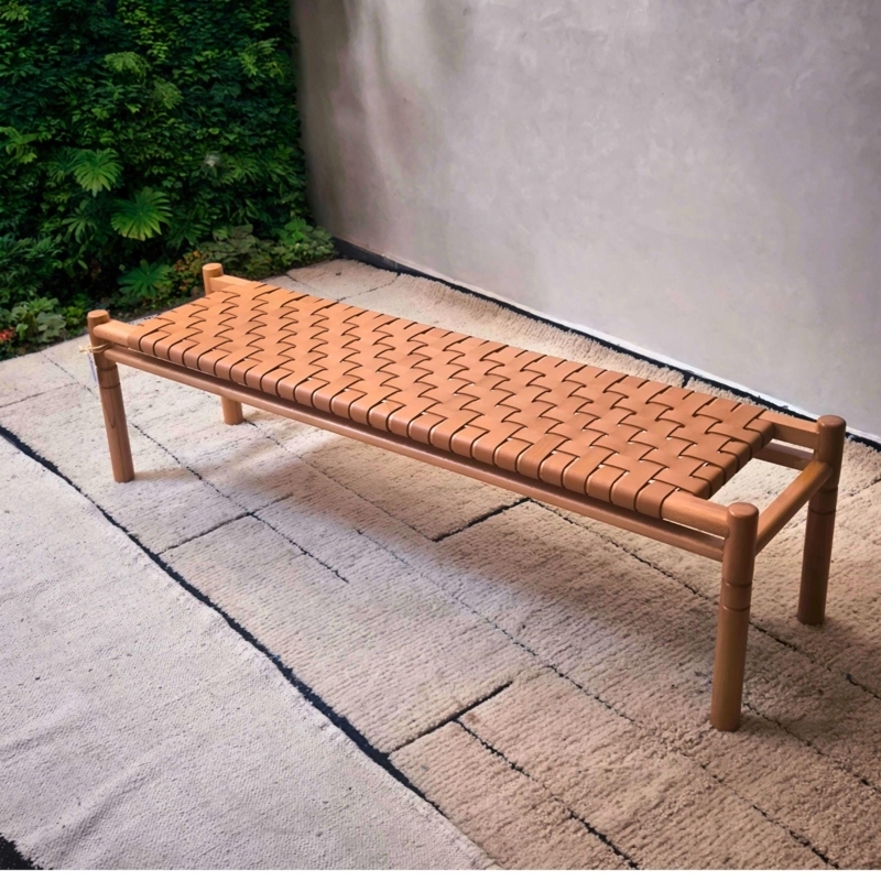 Rustic Bench with Chunky Legs & Thick Wood Seat, Brown