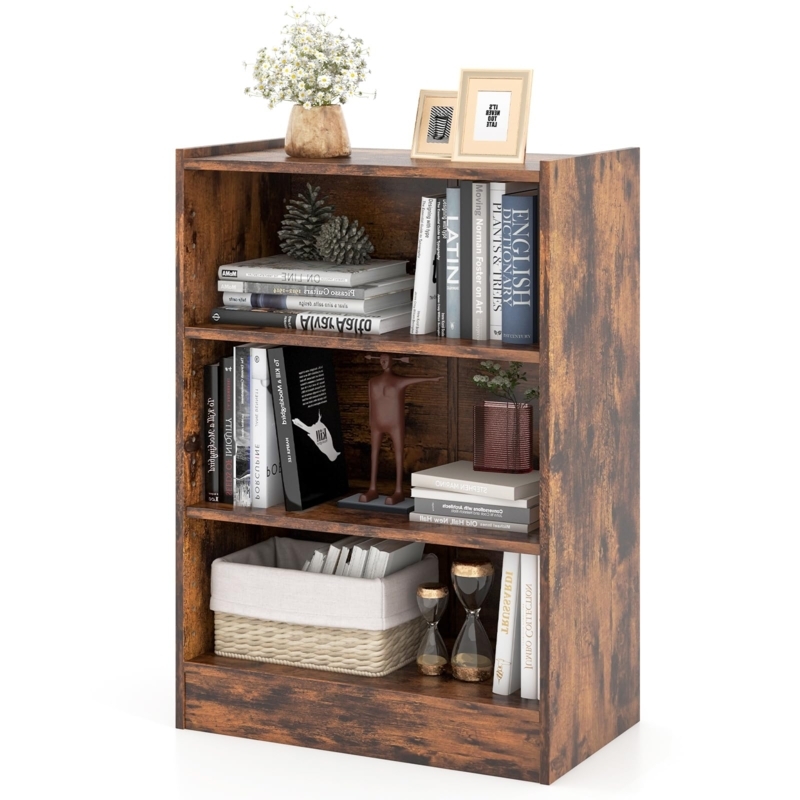 Rustic Brown Compact 3-Tier Bookshelf
