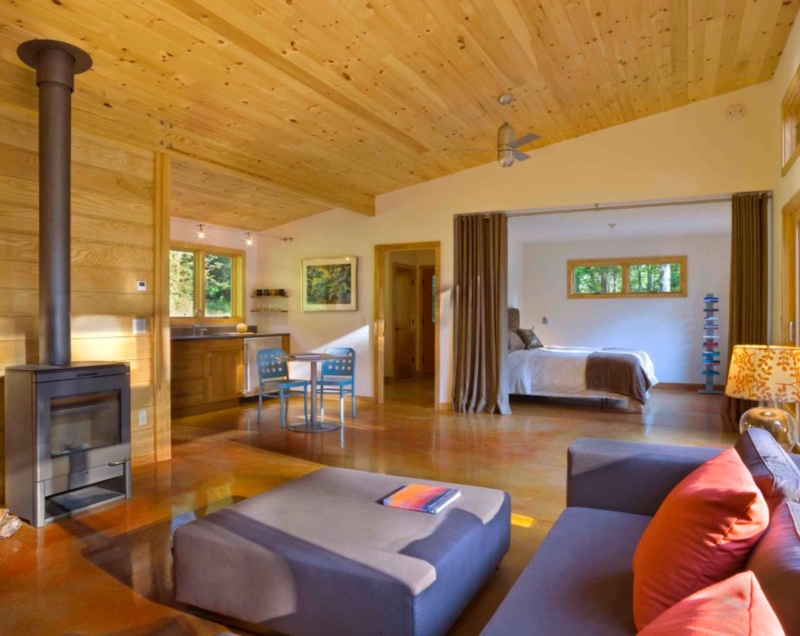 Rustic Cabin Curtain Room Divider on Ceiling Track for Flexible Zoning