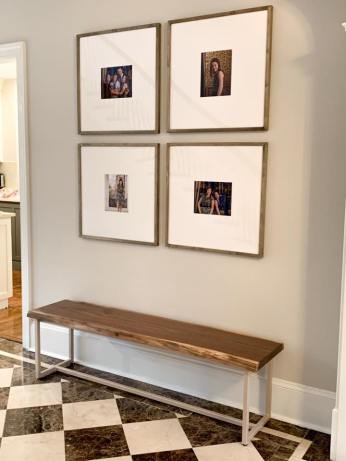 Rustic Entryway Bench with Live Edge Seat and Sled Base