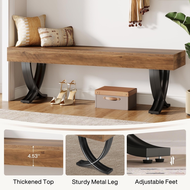 Rustic Entryway Shoe Storage Bench with X-Frame Sides and Shelf