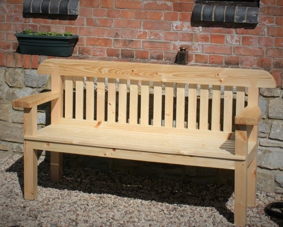 Rustic Garden Bench: Extra Wide Armrests, Chunky Timber Cottage Seating