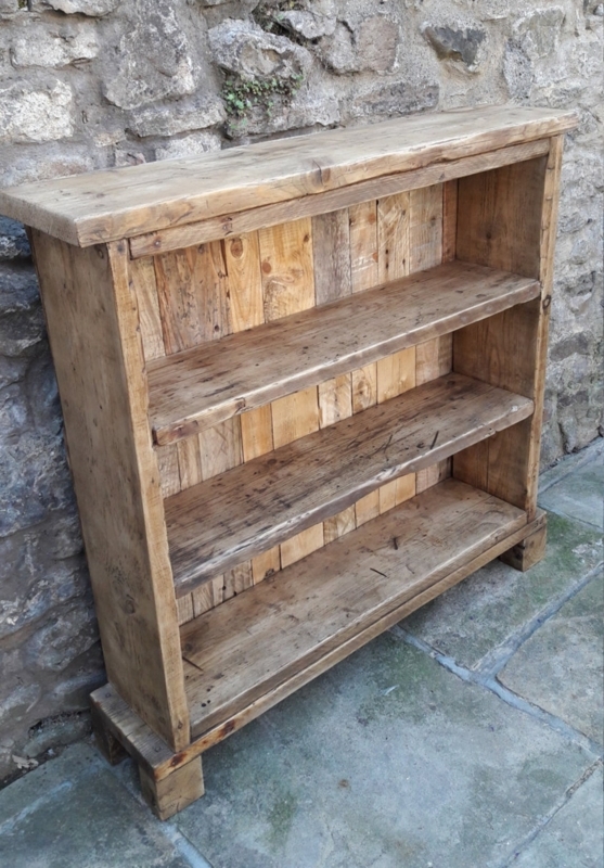 Rustic Industrial Bookcase Thick Wood Slabs Open Shelving Unit