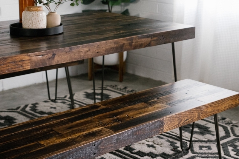 Rustic Industrial Dining Bench with Planked Wood Top