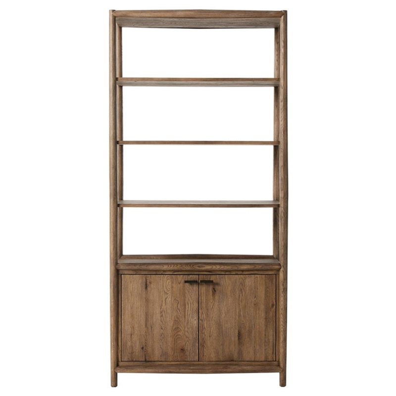 Rustic Lodge Brown Oak Bookcase with X-Frame Sides