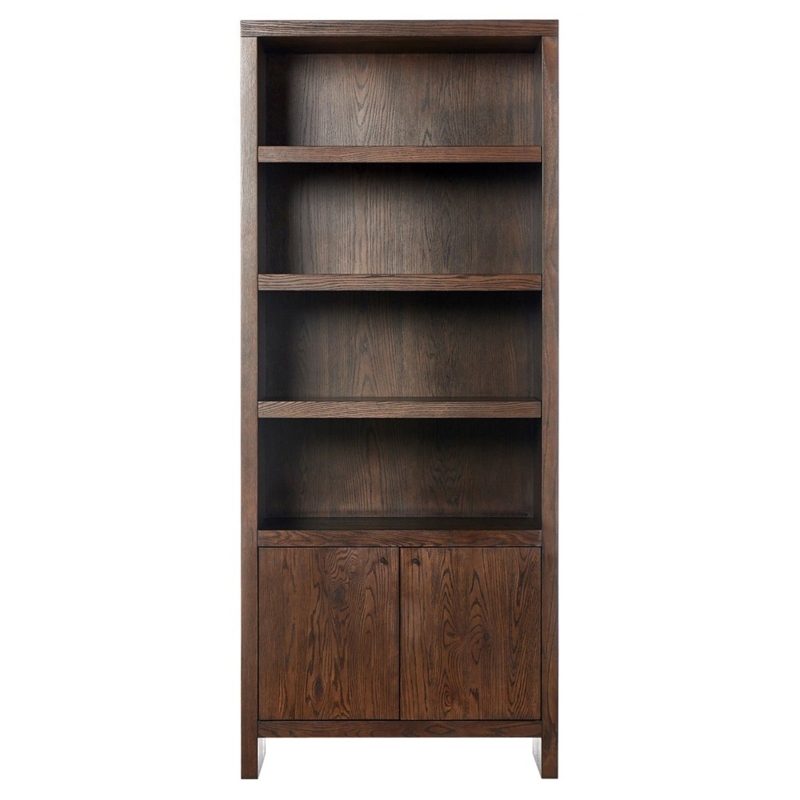 Rustic Lodge Brown Oak Wood Bookcase, Thick Shelves