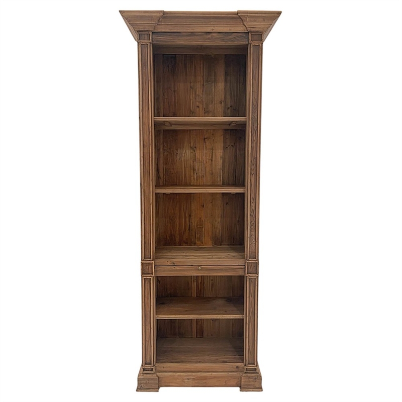 Rustic Lodge Brown Pine Wood Bookcase with Glass Doors