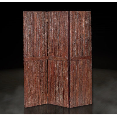 Rustic Lodge Room Divider with Deep Bark-Like Texture and Warm Finish