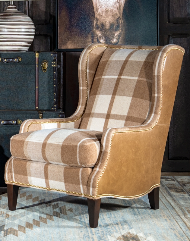 Rustic Luxury Accent Chair with Mohair-Like Interior and Leather Wrap