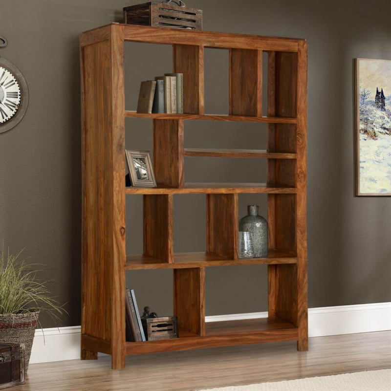 Rustic Modern Bookcase Chestnut Brown Open Cubbies