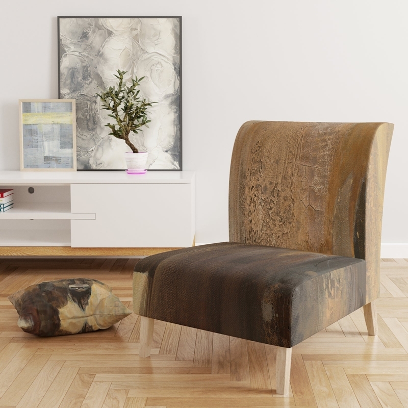 Rustic Slipper Chair with Bold Gold Buffalo Graphic Upholstery