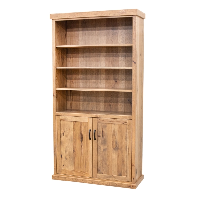 Rustic Wood Bookcase with Doors Arched Apron Storage