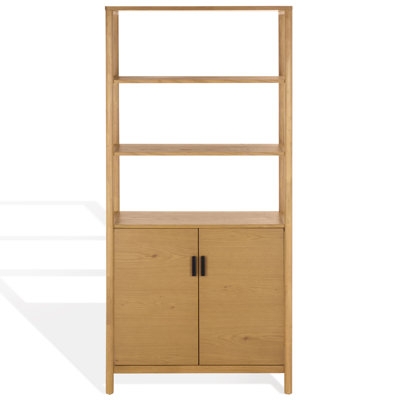 Rustic Wood Bookcase X Brace Sides Five Shelf Open Back