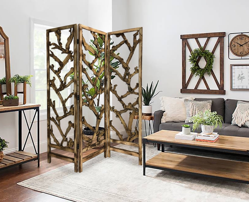 Rustic Wood Room Divider Organic Branch Lattice Distressed Finish