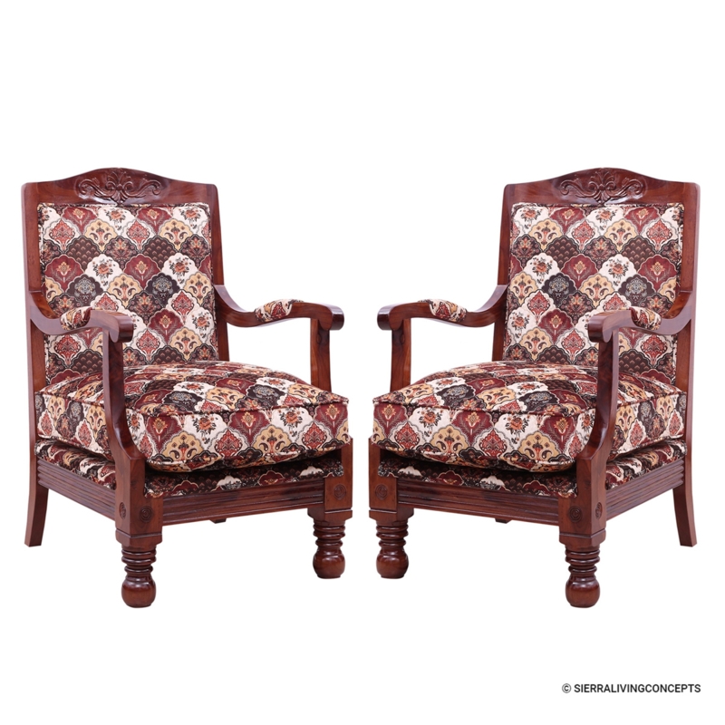Rustic Wood Side Chair Set with Curved Slat Backs and Turned Legs