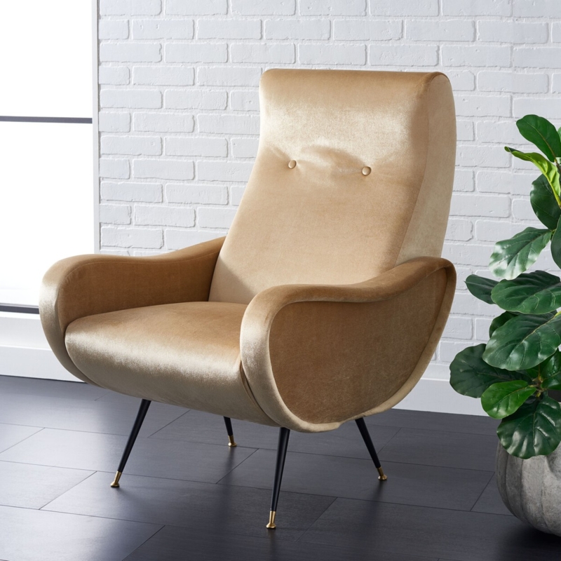 Safavieh FOX6260B Elicia Velvet Retro Mid Century Accent Chair Camel