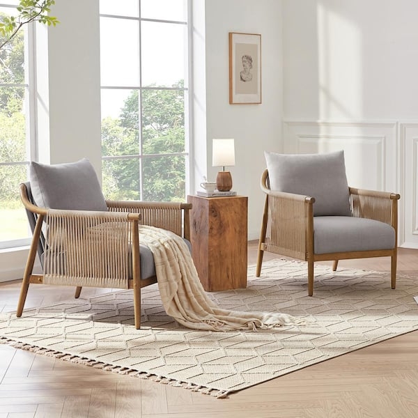 Scandinavian Accent Chair with Curved Wood Frame and Sloping Arms